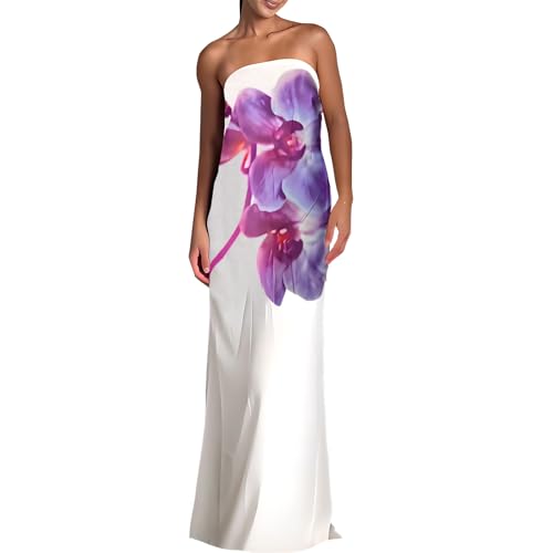 Image of Women Y2k Strapless Maxi Dress Summer Backless Floral Long Tube Dress Off Shoulder Cocktail Party Dress