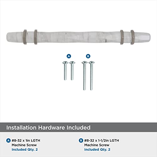 Image of Amerock | Cabinet Pull | Marble White /Satin Nickel | 5-1 /16 inch (128 mm) Center to Center | Carrione | 1 Pack | Drawer Pull | Drawer Handle | Cabinet Hardware | 5-1 /16 inch (128mm) Center-to-Center Mounting Distance and 7-1 /2 inches Overall Length, Durable Zinc Cabinet Hardware
