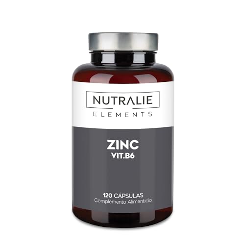 ZINC Cápsulas 15 mg para la Piel, Cabello, Uñas, Acné - Sistema Inmunitario + Vit B6 Bio-disponible - Para 4 Meses - 120 Cápsulas Veganas Nutralie