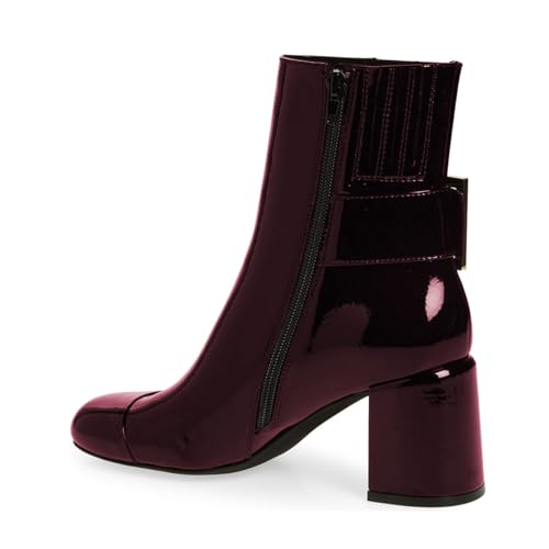 Zszszsu Women's Fashion Block Ankle Boots Square Cap Toe Mid Heel Short Booties with Buckle Ankle Strap Side Zip Dress Party Fall Shoes Size 4-16 US3