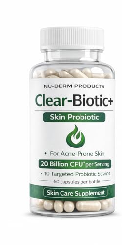 Clear-Biotic Acne Probiotic Acne Supplements for Teens & Adults - Hormonal Acne Vitamins, Gut Health for Clear Skin, Non-GMO (60 Capsules) Gut Skin Axis