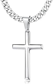 Adramata 925 Sterling Silver Cross Pendant Necklace for Men Women 5MM Stainless Steel Diamond-Cut Cuban Chain Cross Necklace Mens Womens 41/46/51/56/61/71/76CM