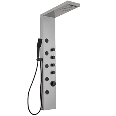 Bathfinesse Shower Panel Shower Tower System Stainless Steel with 5 Body Jets Massage Adjustable, Bathroom Shower Column Wall Mount,Brushed Nickel and Black