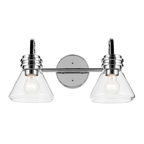 Image of Kichler Farum 19.25 inch 2-Light Bathroom Vanity Light Fixture with Clear Glass in Chrome for Mirror, Modern Wall Mount Lighting Over Vanity (19.25 inch W x 9.5 inch H), 55154CHCLR