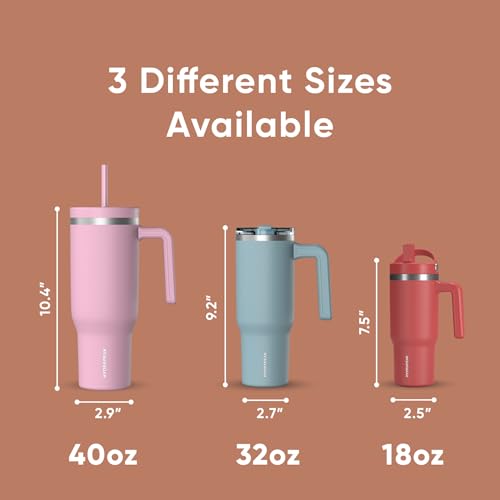 Image of Hydrapeak Voyager 40 Oz Stainless Steel Tumbler with Handle, Insulated Water Bottle With Straw & Lid, Cupholder Friendly Reusable Travel Mug (Apricot Crush)