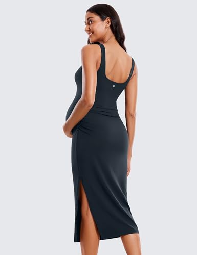 Crz Yoga Women Butterluxe Sleeveless Tank Maternity Dress Split Ruched Pregnancy Square Neck Bodycon Dress Casual Baby Shower True Navy Medium thumb #1
