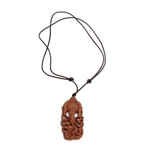 NOVICA Artisan Handmade Bone Pendant Necklace | Carved Cow Bone Octopus | Leather Cord | Indonesia Animal Themed Sea Life | 13.5-27.5 in. L