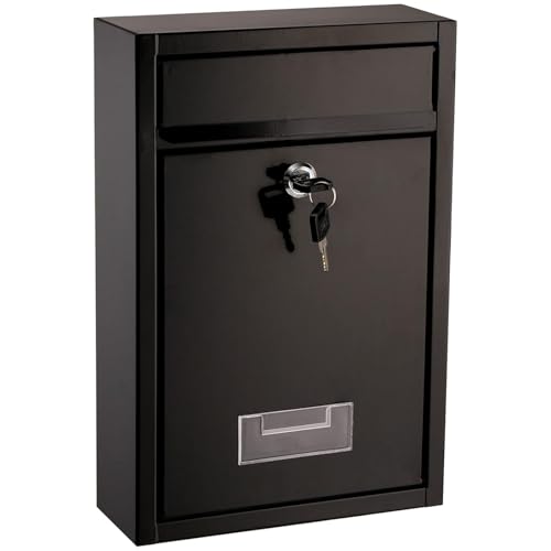 DEAYOU Wall Mounted Letter Box, 32×21.5×8.4 cm Black Outdoor Weatherproof Secure Post Box with Key Lock, Mailbox with Secure Locking Slot, Weatherproof Letter Box for House, Garden & Front Door