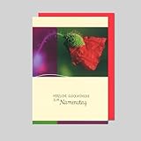 Elegante Glückwunschkarten Zum NAMENSTAG | Klappkarte liebevoll gestaltet | Grußkarte zum Gedenktag Heilige, für Freunde Familie Kollegen | inkl. Umschlag, Format 17,5 x 11cm, Made in DE (Mohn rot)