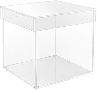 BELLE VOUS 5 Sided Clear Acrylic Cube Display Box with Lid - 15 x 15cm/6 x 6 Inches - Plastic Dust proof Countertop Storage Case for Collectibles, Toys, Party Decoration, Makeup and Gifts