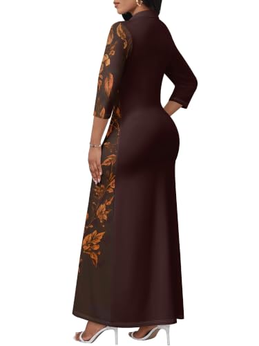 Image of PinkPatty Women's Casual 3 /4 Sleeve Polo V Neck Bodycon Maxi Dress