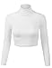 Kogmo Women's Lightweight Fitted Long Sleeve Turtleneck Crop Top with Stretch-M-WHITE