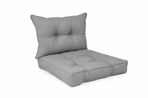 POKAR Lot de 2 Coussins de Jardin 1x Assise 60x60x10 cm + 1x Dossier 60x40x10 cm | Imperméable et Déperlant | Set de Coussins pour Chaise, Fauteuil Rotin et...