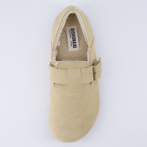 Image of CUSHIONAIRE Women's Nest Genuine Suede Slip-On Shoe with Faux Shearling Lining & Memory Foam | Adjustable Buckle & Non-Slip Sole