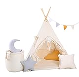 Die 15 beliebtesten Tipi-Zelte für Kinder Rainbow Kids Tipi Zelt für Kinder | Baumwollsegeltuch Tippi Kinderzelt, Mehrere Muster und Farben mit und ohne Spielzubehör für Outdoor- und Indoor-Kinderspaß (mit Zubehör, Beiger Wolf)