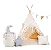 Rainbow Kids Team Tipi Zelt für Kinder | Baumwollsegeltuch Tippi Kinderzelt, Mehrere Muster und Farben mit und ohne Spielzubehör für Outdoor- und Indoor-Kinderspaß (mit Zubehör, Beiger Wolf)