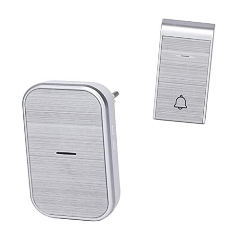 Timbre inalámbrico plateado, conexión continua, fácil instalación; ideal para hogares y negocios, permite recibir visitas sin cableado.