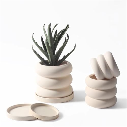 Jardinière de table en céramique beige au design spirale unique