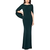 Betsy & Adam Women’s Jersey Knit Draped Boat Neck Long Sleeve Floor Length Dress, Forest, 8