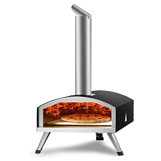 VEVOR Forno per Pizza Portatile a Pellet di Legno con Pietra, 12 Pollici Temperatura Max. 540℃, da Esterno per Viaggio Campeggio Festa Evento Banchetto
