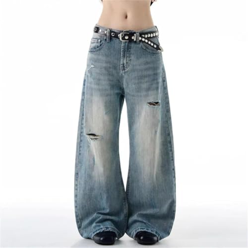 Men's Vintage Denim Pants, Worn-Out Holes, American Style, Wide Leg Trousers4