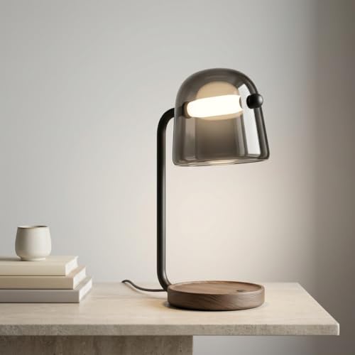 Image of Decor chronicle Table Lamp 3-Color CCT (Warm + Natural + Cold White) Black Metal & Glass Dome Shade LED Desk Lamp for Bedroom Living Room Office