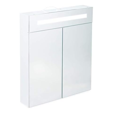 Relaxdays Armario con Espejo y Luz Led de Acero Aleado Vidrio Blanco Cover
