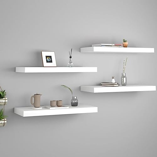 Zeehear Juego de 4 estantes flotantes blancos, 60 x 23,5 x 3,8 cm, placas de panal de MDF, para sala de estar, dormitorio, fijación invisible