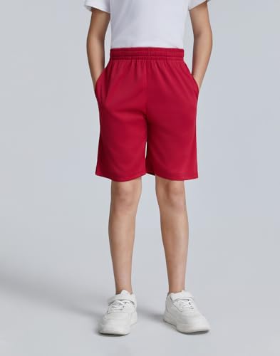 ATTIQOZI 4 Pack Kinder Shorts Jungen Workout Sport Freizeit Kurze Hose Atmungsaktive Weich Jungen Shorts für Basketball Fußball Laufen Sc/Dunkelgrau/Dunkelblau/Rot XL