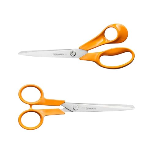 Fiskars Classic Scheren Universal-Set - Universalschere 21 cm + Universalschere 16 cm, Präzisionsklingen aus rostfreiem Stahl, Ergonomische Griffe, Ideal für Papier, Stoff & Büroarbeiten, 1082450