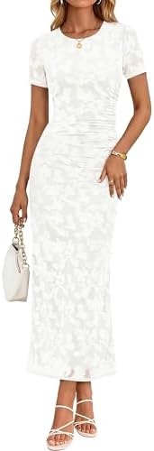 ZESICA Women's 2026 Summer Floral Bodycon Dress Short Sleeve Ruch...