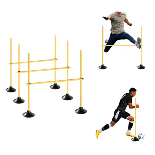 TNZMART 4.9 FT Agility Poles Adjustable Hurdles for Soccer Football Speed Training Equipment Track and Field (3 Groups, Yellow)