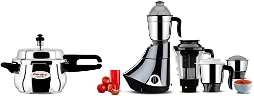 Butterfly Smart Mixer Grinder, 750W, 4 Jars (Grey) & Butterfly Curve Stainless Steel Outer Lid Pressure Cooker, 3 Litre