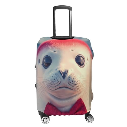 Cute White Seal with Bow Tie Travel Luggage Cover for Suitcase 19-32 Inches Elastic Washable Baggage Protector4