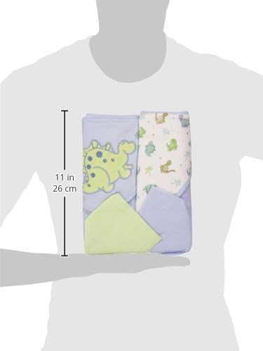 Spasilk Hooded Terry Bath Towel with Washcloths, Dino Blue, 2-Count - Image 2