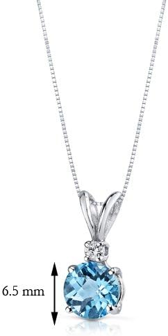 Miniatura 5 de PEORA Colgante de oro blanco de 14 quilates, topacio azul suizo y diamante, solitario de piedra natal auténtica, forma redonda, 0.256 in, 1.30