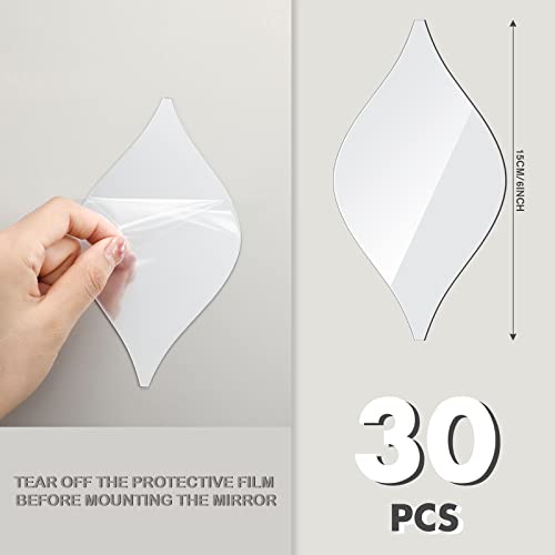 30 Pcs Teardrop Mirror Stickers Wall Decor Removable Acrylic Mirror Wall Stickers 3D Silver Mirror Wall Art Decals For Living Room Bathroom Home Office Background Decorations, 6 X 3.3 Inch #TOP1