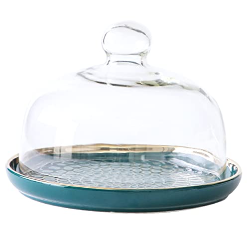 Mobestech Campana para Tartas de Porcelana, Molde de cerámica para Tartas, Plato para Tartas con cúpula, Soporte para Tartas con Tapa, Campana Transparente, cúpula, Soporte para Tartas con cúpula
