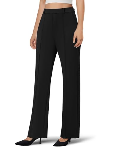 Women's Work Dress Pants Wide Leg Business Casual Slacks Stretchy Pull on High Waisted Office Trousers with Pockets