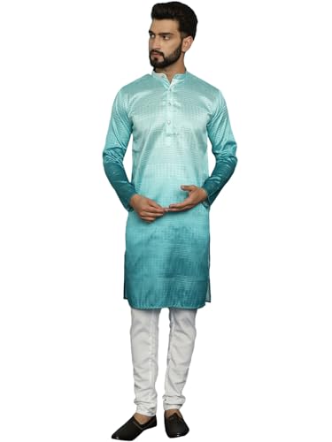 Image of SOJANYA (Since 1958, Men's Jacquard Silk Multi Shade Sequinned & White Pyjama Set