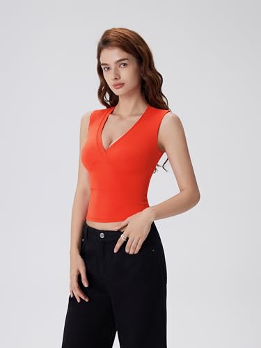 Image of SUUKSESS Women Built in Bra V Neck Tank Tops Double Lined Summer Going Out Camisole Tops