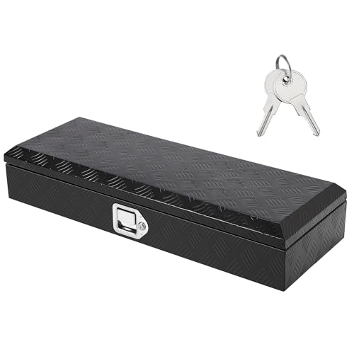 GarveeTech Aluminum Truck Bed Toolbox, Lockable Diamond Plate Tool Box Chest for Truck Pickup Beds Weatherproof & Durable Storage for Tools, BLACK, 34