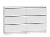 Gleitschienen Kommode mit 6 Schubladen Malwa M6 120, Anrichte, Diele, Flur, Highboard, Mehrzweckschrank, Sideboard, Wohnzimmer, Esszimmer (Weiß)