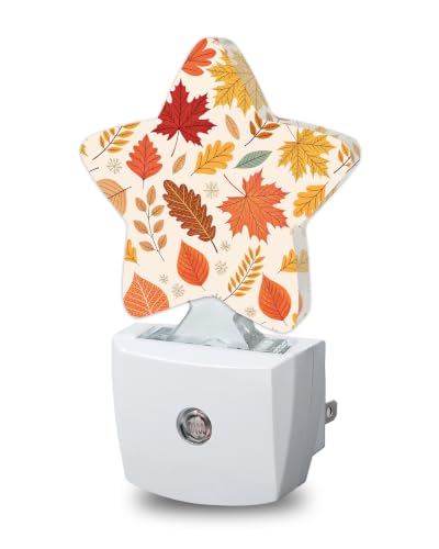 Image of Star Night Light Plug in, Maple Leaves Dusk to Dawn Sensor Night Light, Soft Glow Lamp for Kids Bedroom Nursery Hallway Bathroom, Energy Saving Compact Design