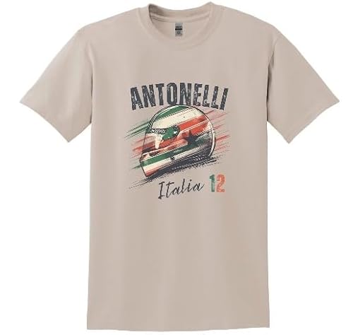 Kimi Antonelli Helmet Shirt, Italian Prodigy Fan Gift, Future Racing Star Graphic (Sand, 2XL)
