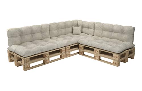Preisvergleich Produktbild POKAR Palettenkissen Palletenauflagen Palettenpolster Palettensofa Palettenmöbel 8er Set: Sitzkissen 120x80 + Rückenlehne 120x40, Beige