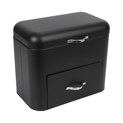 Spacious Bread Box with Dustproof Lid and Iron Storage - Stylish Black Countertop Bread Bin for Kitchen Pantry Organisation
