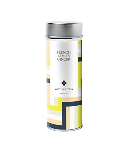 Art of Tea Organic French Lemon Ginger 1.5oz Loose Leaf Tea Tin, Caffeine Free Herbal Tea, Organic Rooibos &amp; Lemongrass Ginger Tea, Premium Loose Leaf Herbal Tea for Relaxation &amp; Digestion