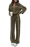 BTFBM Women's Two Piece Tracksuit Fall 2025 Long Sleeve Zip Up Sweatshirt Long Pants Outfits Jogger Sweatsuit Sets, Army Green, Medium