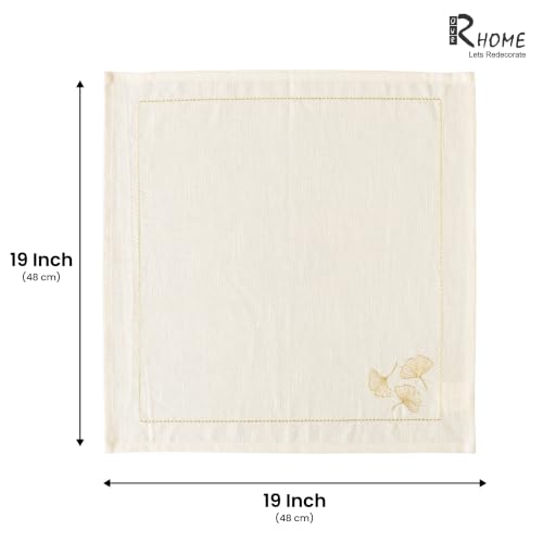 Image of R home Set of 6 Leaf Luxe 45x45 cm Premium Embroidered Cotton Table Napkins | Reusable Soft Washable Cloth Dinner Napkins | Dining & Kitchen Table Linen